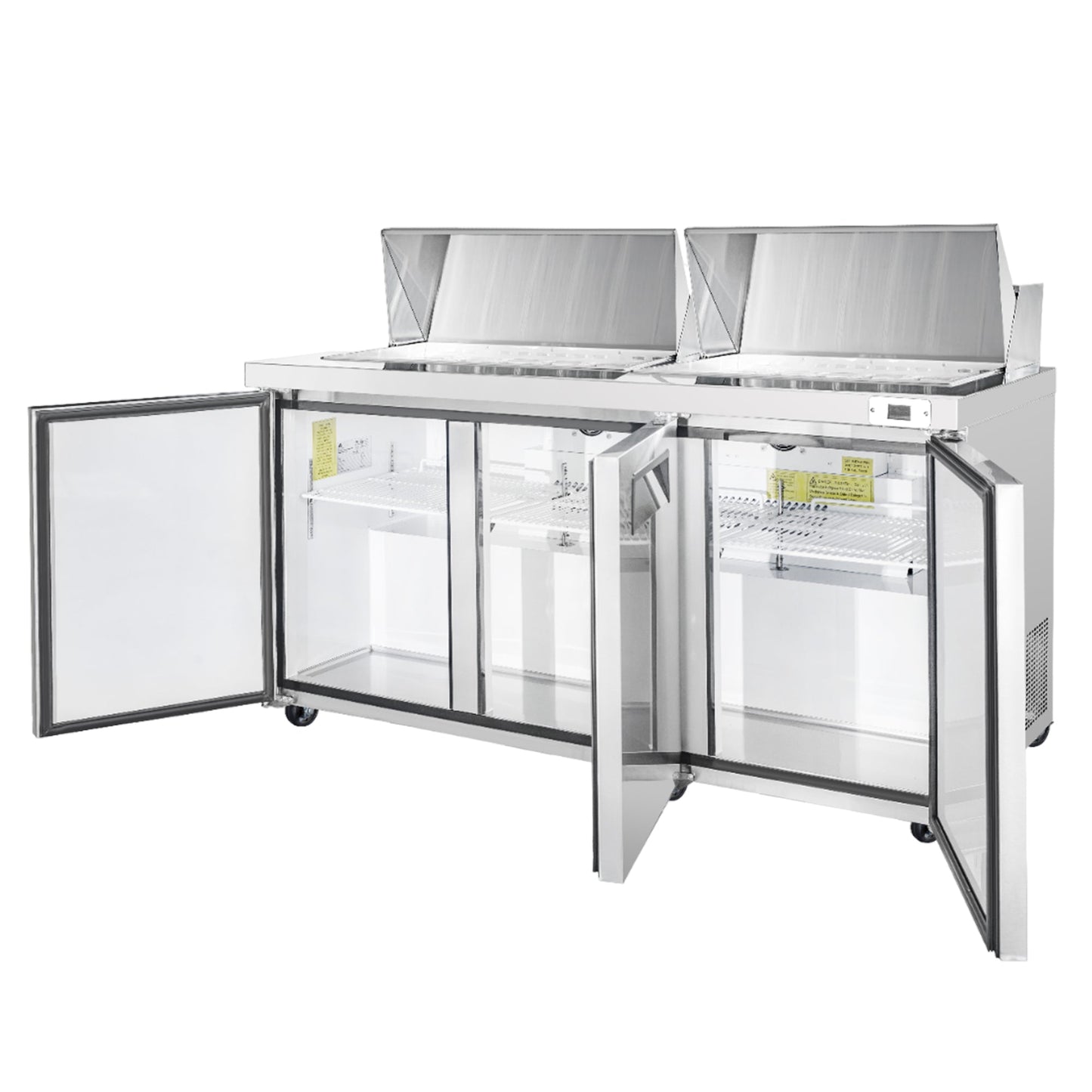 Frigos Sandwich and Salad Prep Table Refrigerator 72" Width 3 Door with Aluminum Interior with 304 Stainless Steel Floor - FG-SWPT-72