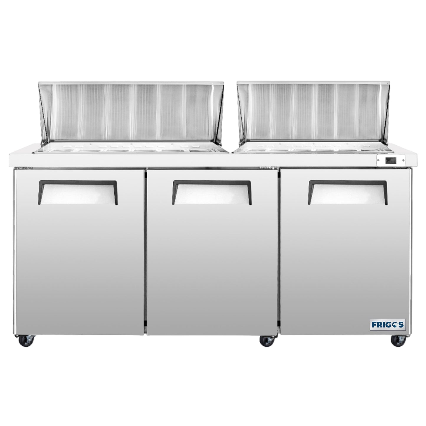 Frigos Sandwich and Salad Prep Table Refrigerator 72" Width 3 Door with Aluminum Interior with 304 Stainless Steel Floor - FG-SWPT-72
