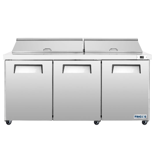 Frigos Sandwich and Salad Prep Table Refrigerator 72" Width 3 Door with Aluminum Interior with 304 Stainless Steel Floor - FG-SWPT-72