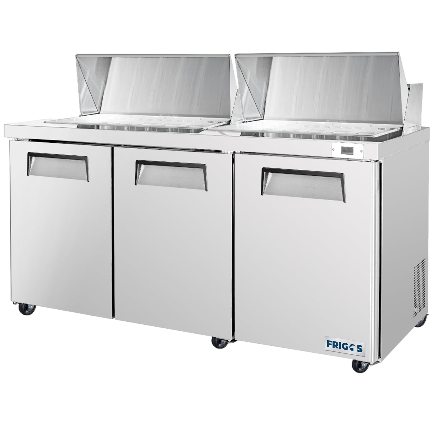 Frigos Sandwich and Salad Prep Table Refrigerator 72" Width 3 Door with Aluminum Interior with 304 Stainless Steel Floor - FG-SWPT-72