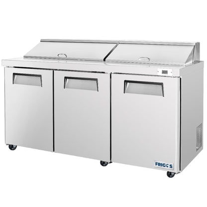 Frigos Sandwich and Salad Prep Table Refrigerator 72" Width 3 Door with Aluminum Interior with 304 Stainless Steel Floor - FG-SWPT-72