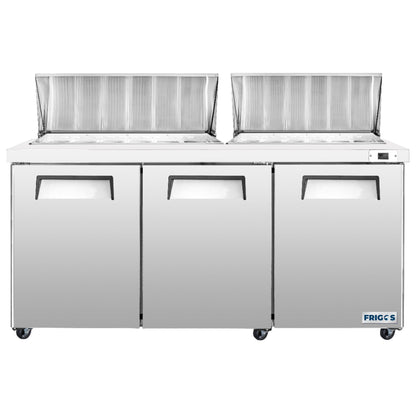 Frigos Sandwich and Salad Prep Table Refrigerator 72" Width 3 Door Mega Top with Aluminum Interior with 304 Stainless Steel Floor - FG-SWPT-72-MT