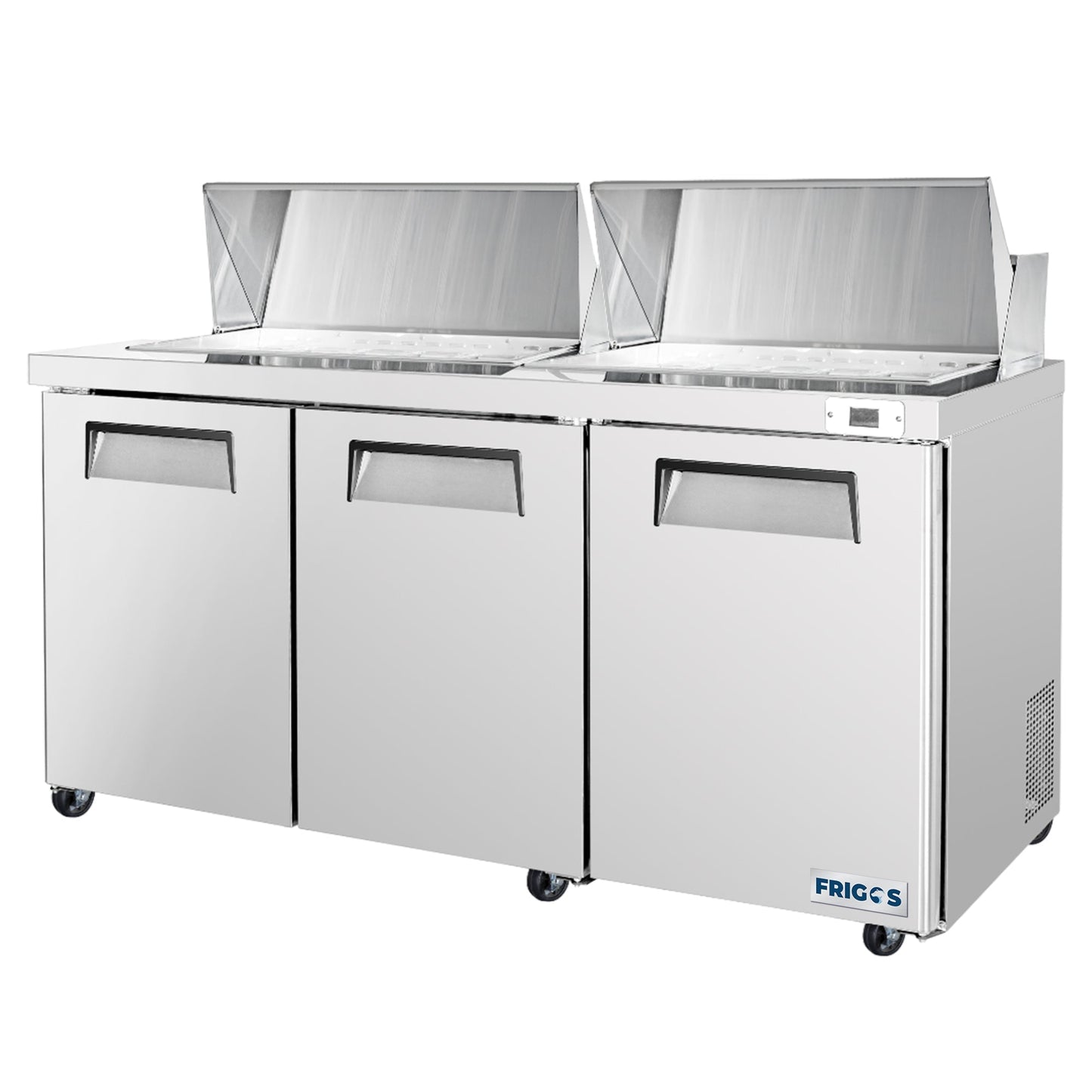 Frigos Sandwich and Salad Prep Table Refrigerator 72" Width 3 Door Mega Top with Aluminum Interior with 304 Stainless Steel Floor - FG-SWPT-72-MT