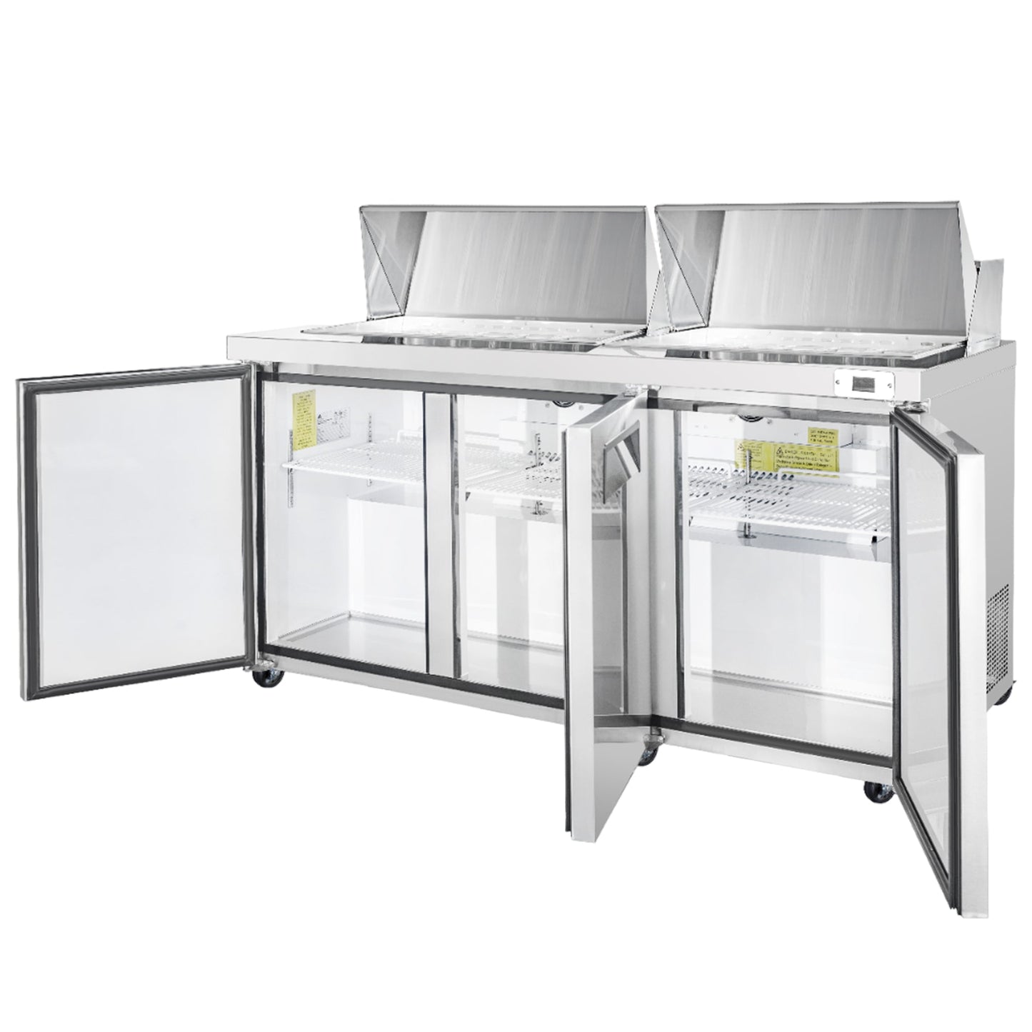Frigos Sandwich and Salad Prep Table Refrigerator 72" Width 3 Door Mega Top with Aluminum Interior with 304 Stainless Steel Floor - FG-SWPT-72-MT