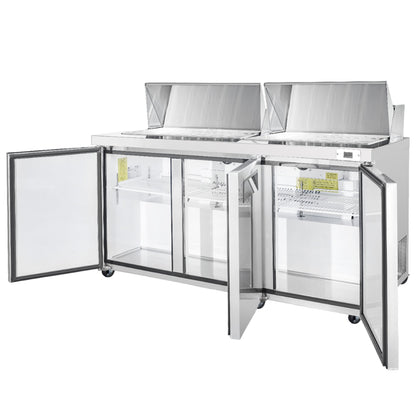 Frigos Sandwich and Salad Prep Table Refrigerator 72" Width 3 Door Mega Top with Aluminum Interior with 304 Stainless Steel Floor - FG-SWPT-72-MT