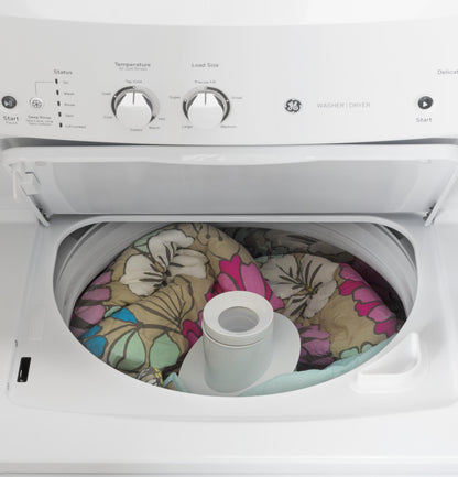 GE APPLIANCES GE Unitized Spacemaker 3.8 cu. ft. Capacity Washer with in Stainless Steel Basket and 5.9 cu. ft. Capacity Long Vent Electric Dryer White - GUV27ESSMWW