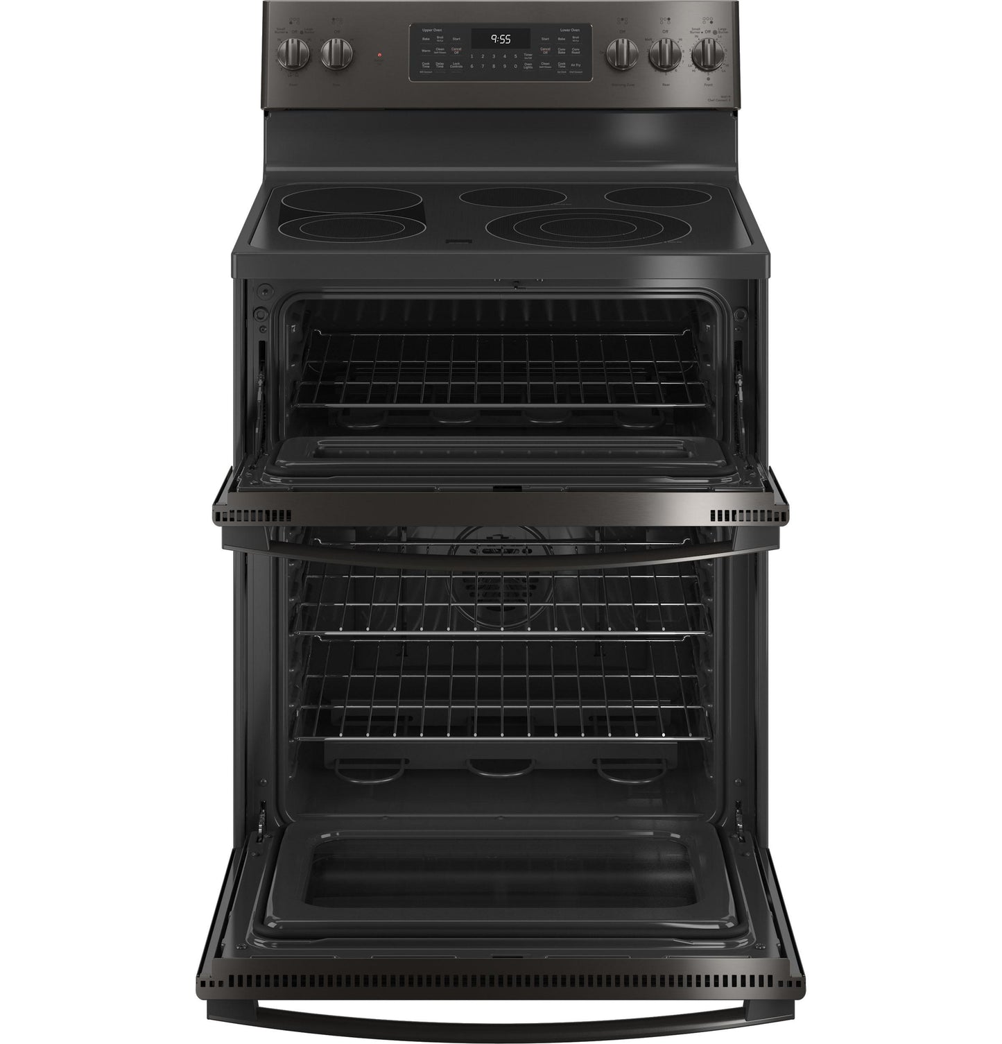 GE APPLIANCES GE Profile 30" Smart Free-Standing Electric Double Oven Convection Range with No Preheat Air Fry Black in Stainless Steel - PB965BPTS