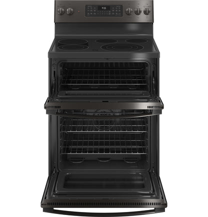 GE APPLIANCES GE Profile 30" Smart Free-Standing Electric Double Oven Convection Range with No Preheat Air Fry Black in Stainless Steel - PB965BPTS
