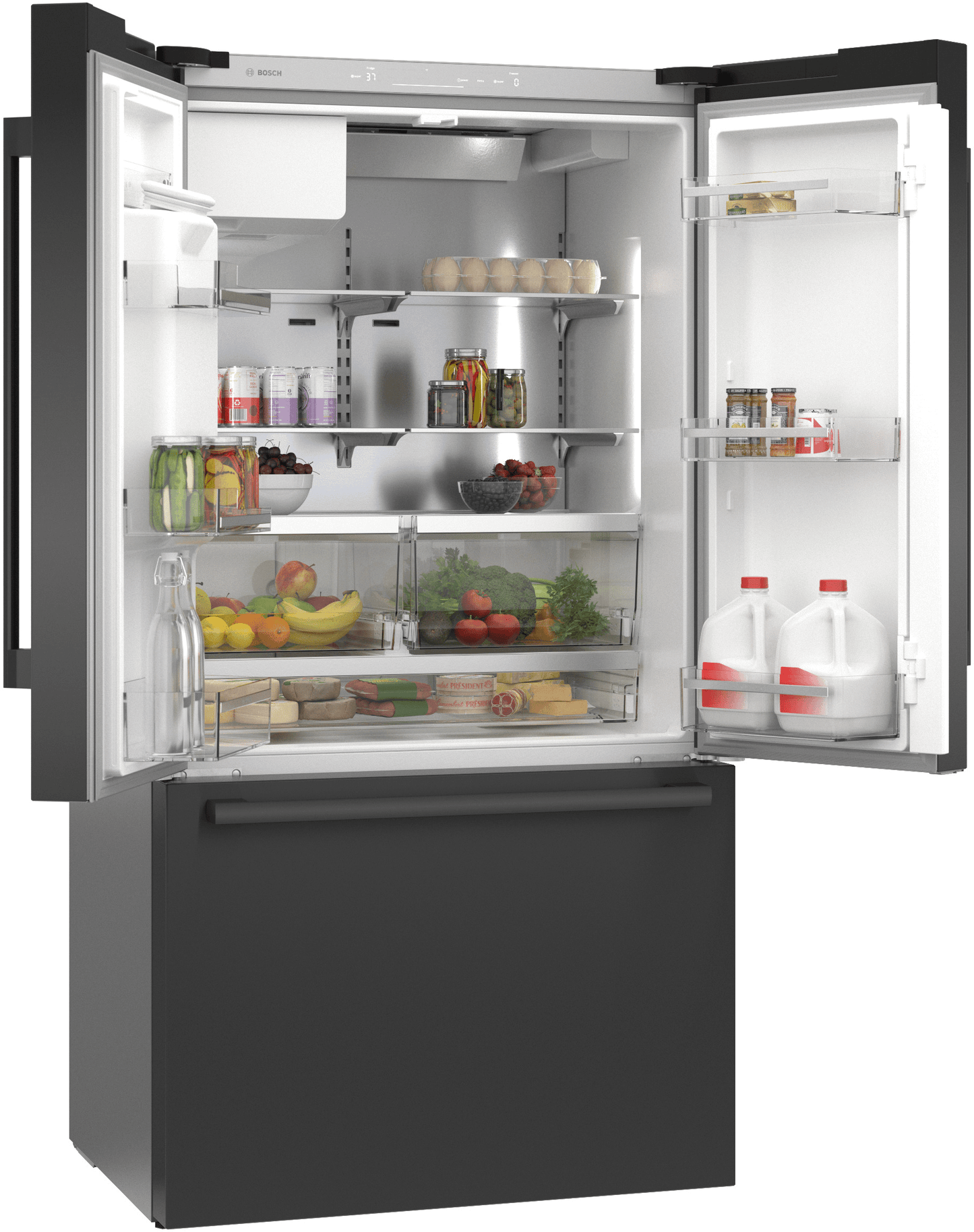 BOSCH B36CD52SNB 500 Series, French Door Bottom freezer, multi door, 36'', Black inox-antifingerprint, Total No Frost Black in Stainless Steel - B36CD52SNB