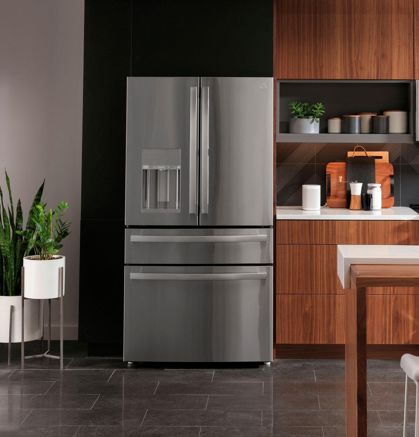 GE APPLIANCES PVD28BYNFS GE Profile™ ENERGY STAR® 27.9 Cu. Ft. Smart Fingerprint Resistant 4-Door French-Door Refrigerator with Door In Door in Stainless Steel - PVD28BYNFS