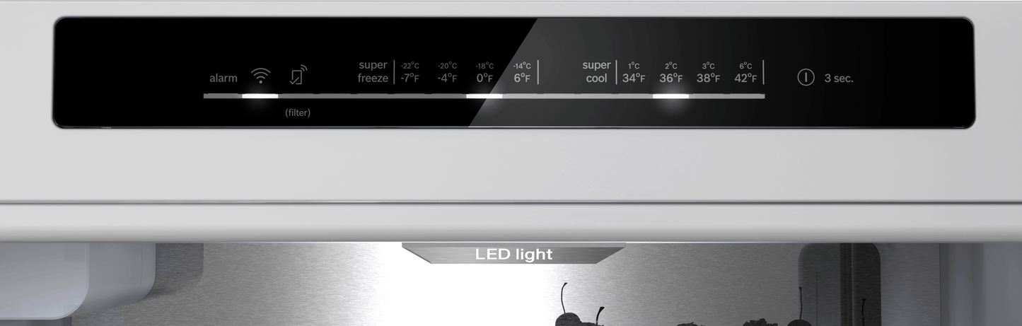 BOSCH B24CB80ESW 800 Series, free-standing fridge-freezer with freezer at bottom, glass door, 24'', White, Total No Frost White - B24CB80ESW