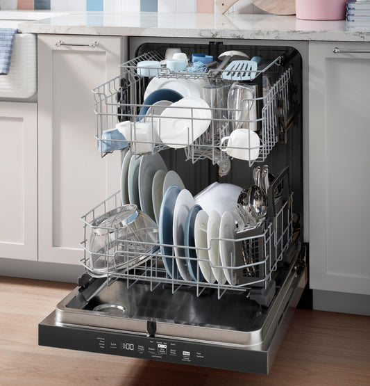 GE APPLIANCES GDT595HYYFS GE® ENERGY STAR® Top Control Hybrid Tub Dishwasher with Third Rack, Bottle Jets, Dry Boost & 50 dBA in Stainless Steel - GDT595HYYFS