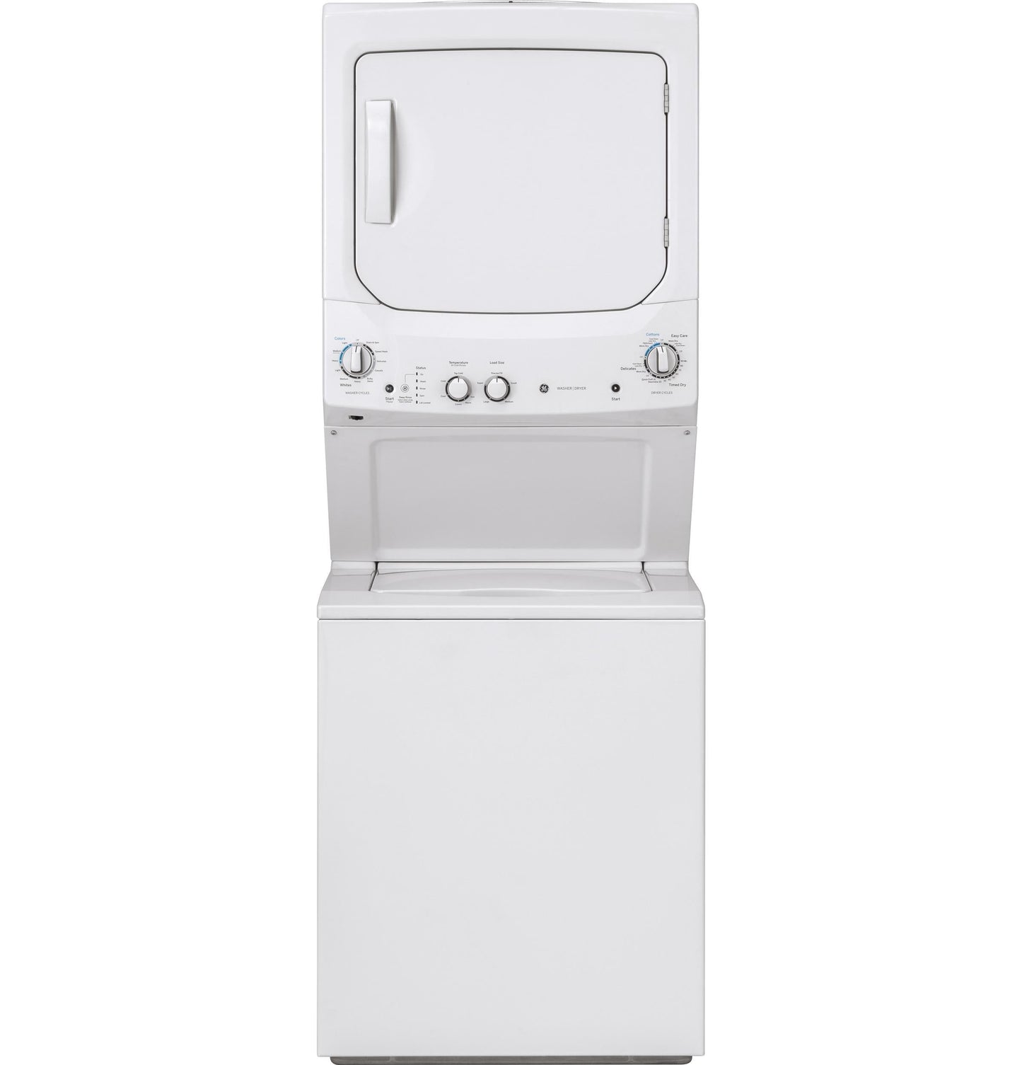 GE APPLIANCES GE Unitized Spacemaker 3.8 cu. ft. Capacity Washer with in Stainless Steel Basket and 5.9 cu. ft. Capacity Long Vent Electric Dryer White - GUV27ESSMWW