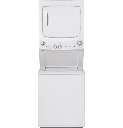 GE APPLIANCES GE Unitized Spacemaker 3.8 cu. ft. Capacity Washer with in Stainless Steel Basket and 5.9 cu. ft. Capacity Long Vent Electric Dryer White - GUV27ESSMWW