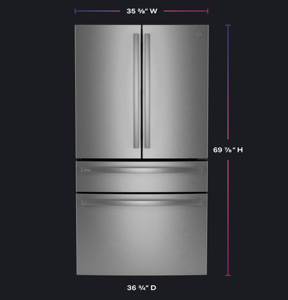 GE APPLIANCES PGE29BYTFS GE Profile™ ENERGY STAR® 28.7 Cu. Ft. Smart Fingerprint Resistant 4-Door French-Door Refrigerator With Dual-Dispense AutoFill Pitcher in Stainless Steel