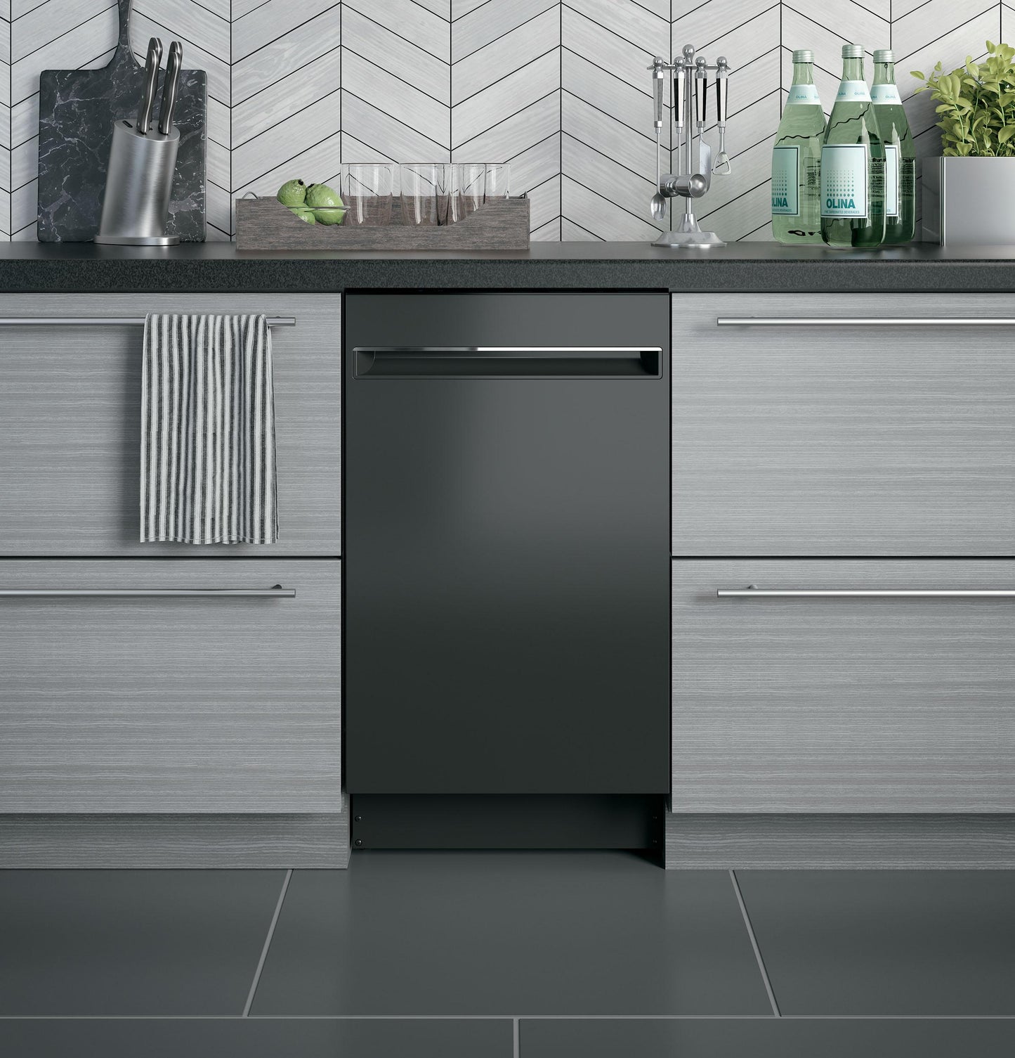 GE APPLIANCES GE Profile 18" ADA Compliant in Stainless Steel Interior Dishwasher with Sanitize Cycle Black - PDT145SGLBB