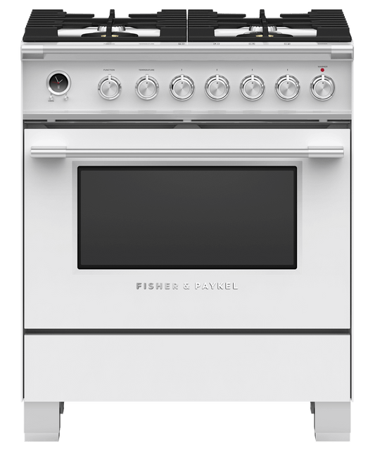 FISHER & PAYKEL OR30SCG6W1 30" Series 9 Classic 4 Burner Dual Fuel Self-Cleaning Range White - OR30SCG6W1