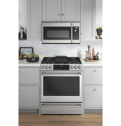 CAFE  30" Smart Slide-In, Front-Control, Dual-Fuel Range with Warming Drawer in Stainless Steel - C2S900P2MS1