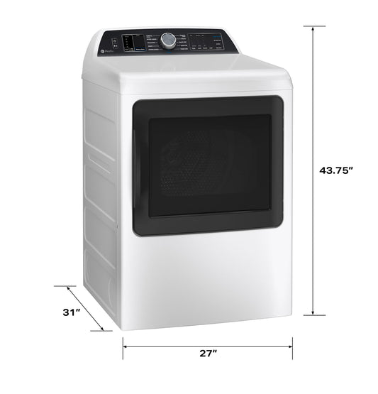 GE APPLIANCES PTD70EBSTWS GE Profile™ ENERGY STAR® 7.4 cu. ft. Capacity Smart aluminized alloy drum Electric Dryer with Sanitize Cycle and Sensor Dry White On Gray - PTD70EBSTWS
