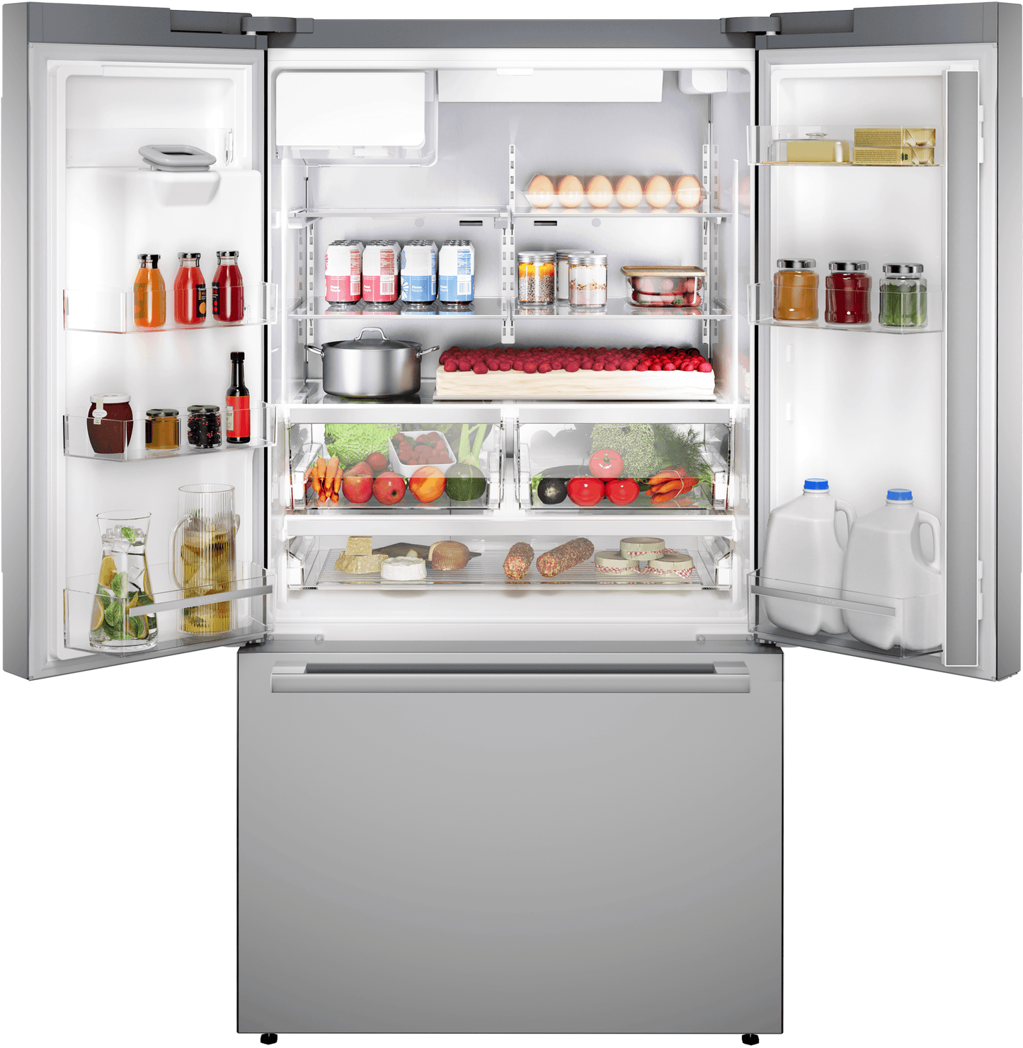 BOSCH B36FD52SNS 500 Series, French Door Bottom freezer, multi door, 36'', Brushed steel (with anti-fingerprint), Total No Frost in Stainless Steel - B36FD52SNS