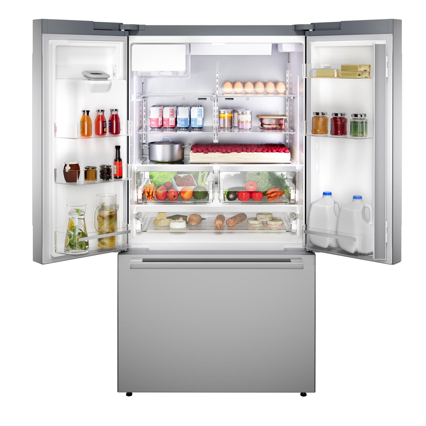 BOSCH B36FD52SNS 500 Series, French Door Bottom freezer, multi door, 36'', Brushed steel (with anti-fingerprint), Total No Frost in Stainless Steel - B36FD52SNS
