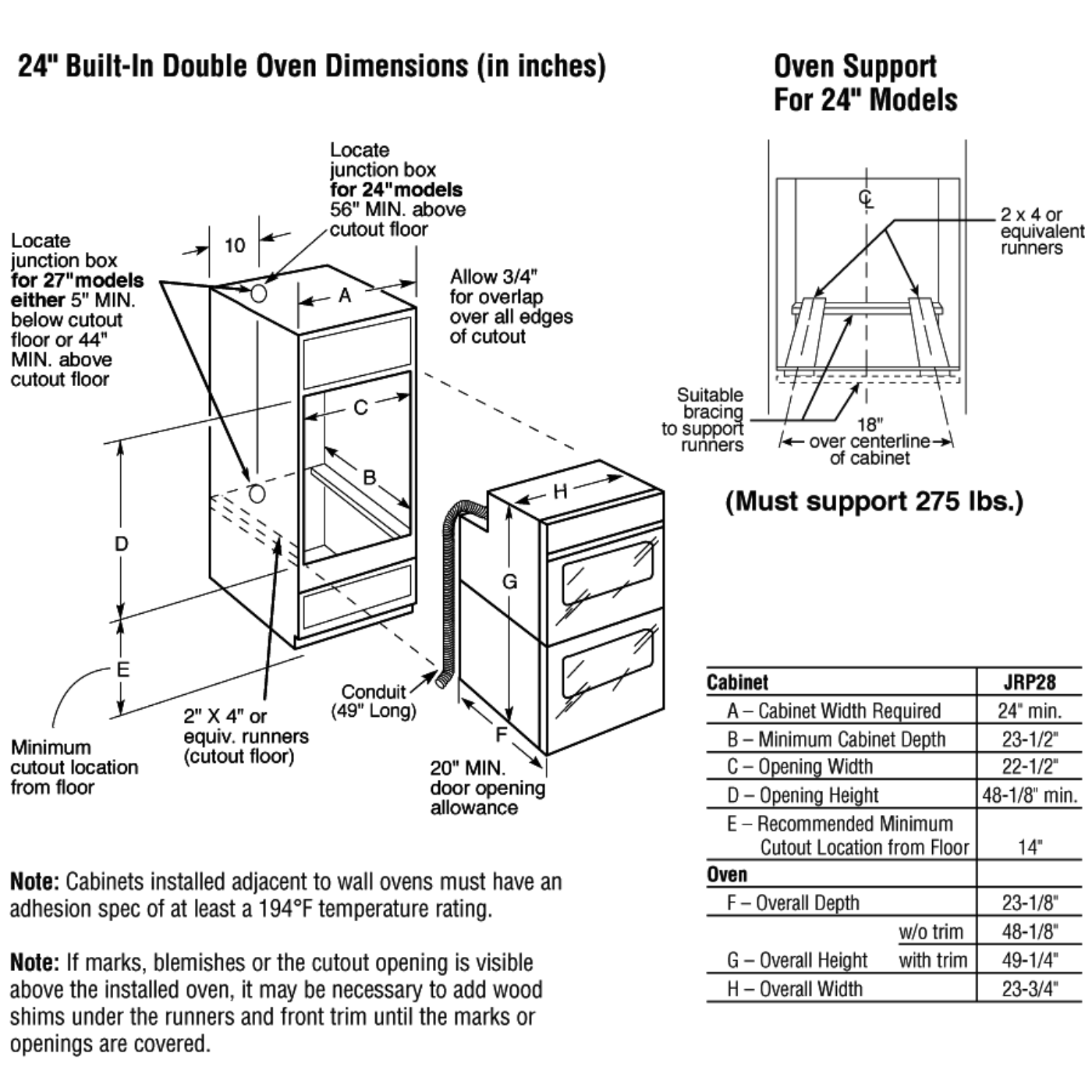 GE APPLIANCES JRP28BJBB GE® 24" Double Wall Oven Black - JRP28BJBB