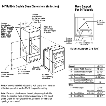 GE APPLIANCES JRP28BJBB GE® 24" Double Wall Oven Black - JRP28BJBB
