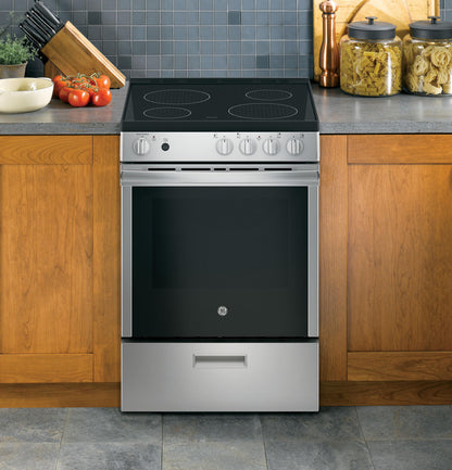 GE APPLIANCES JAS640RMSS GE® ENERGY STAR® 24" Free-Standing/Slide-in Front Control Range with Steam Clean and Large Window in Stainless Steel - JAS640RMSS