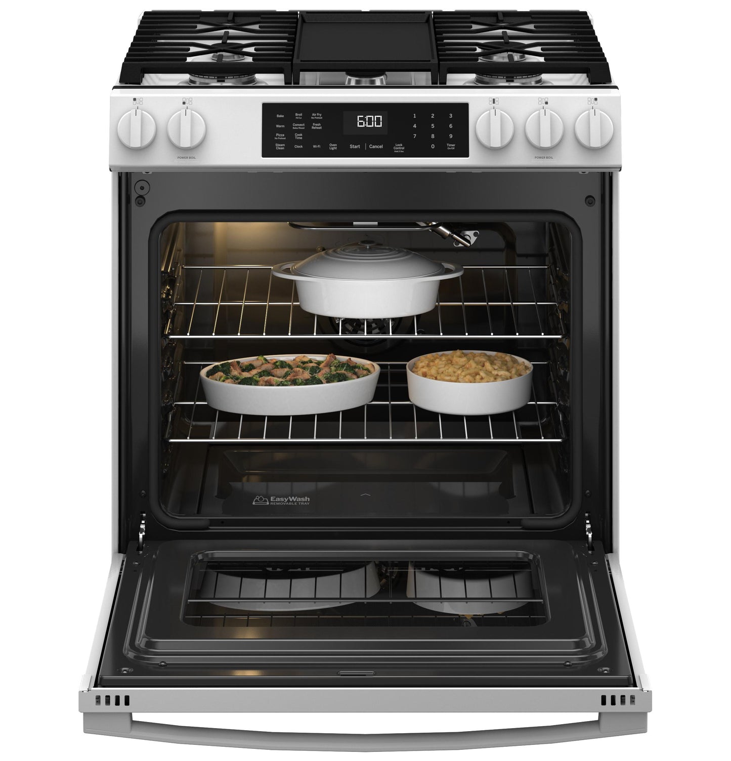 GE APPLIANCES GGS600AVWW GE® 30" Slide-In Front-Control Convection Gas Range with No Preheat Air Fry and EasyWash™ Oven Tray White - GGS600AVWW