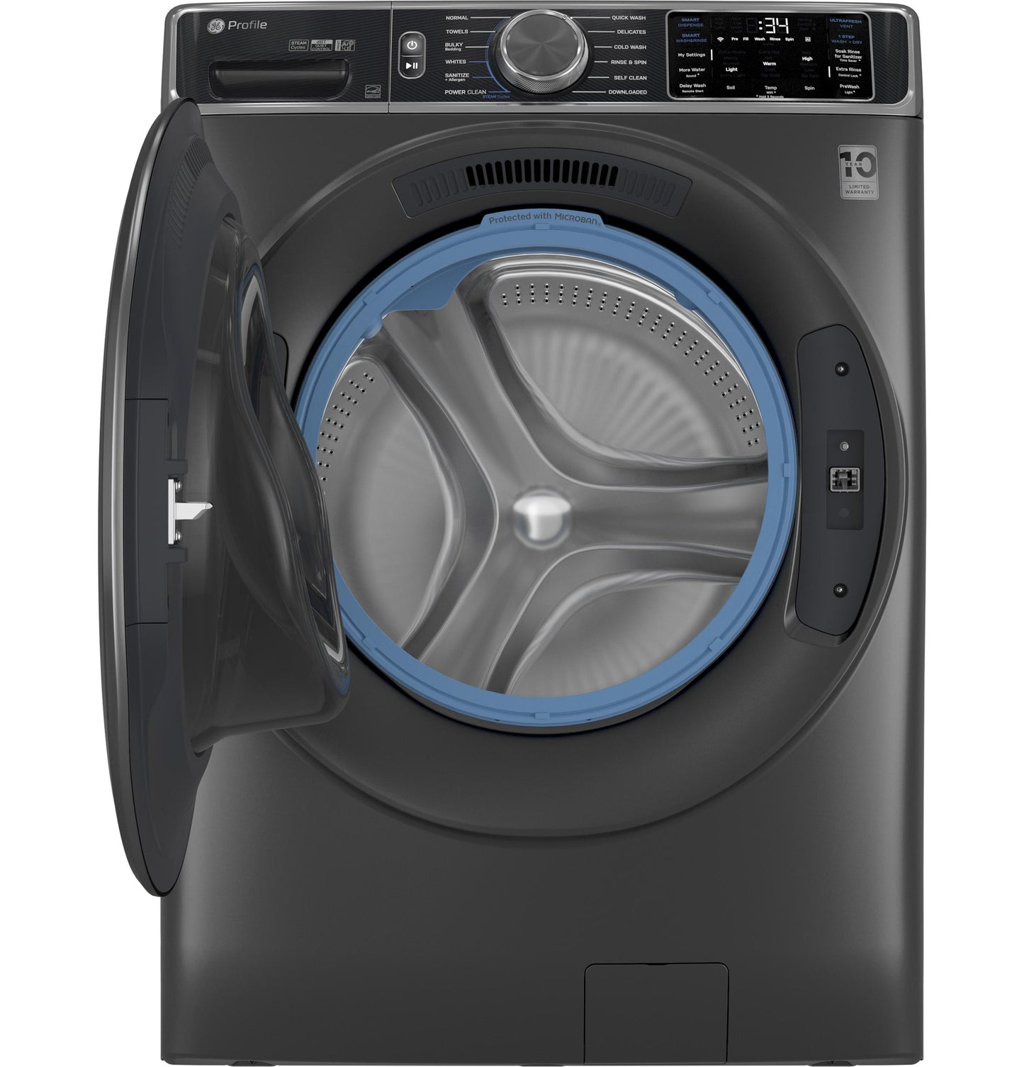 GE APPLIANCES GE Profile 5.5 cu. ft. Capacity Smart Front Load Steam Washer with UltraFresh Vent System+ and Smart Wash & Smart Rinse Gray - PFW955SPWDS