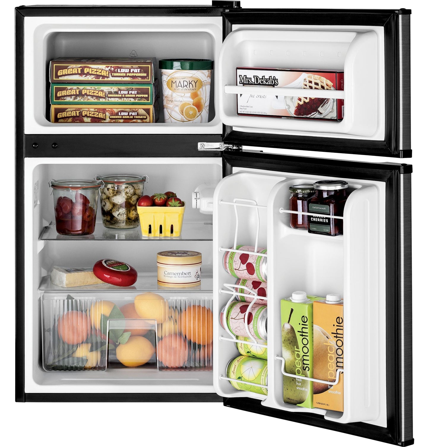 GE APPLIANCES GDE03GLKLB GE® ENERGY STAR® Double-Door Compact Refrigerator in Stainless Steel - GDE03GLKLB