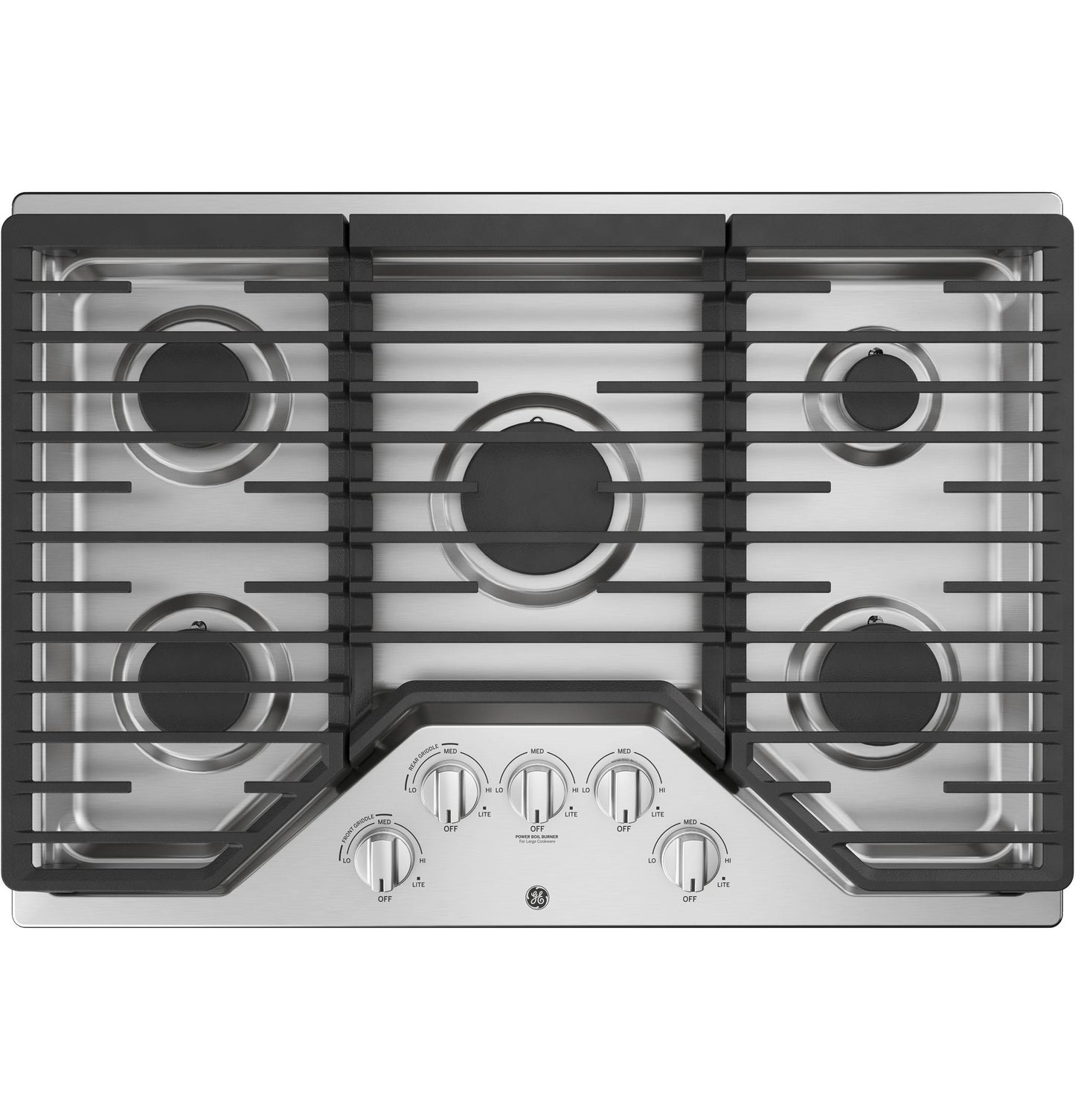GE APPLIANCES GE 30" Built-In Gas Cooktop with 5 Burners and Dishwasher Safe Grates in Stainless Steel - JGP5030SLSS