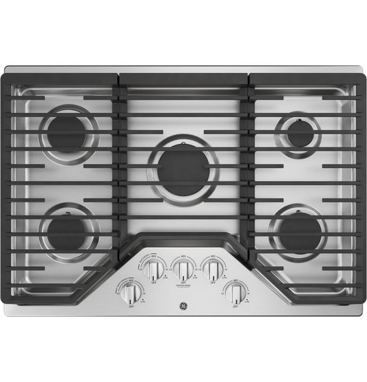 GE APPLIANCES GE 30" Built-In Gas Cooktop with 5 Burners and Dishwasher Safe Grates in Stainless Steel - JGP5030SLSS