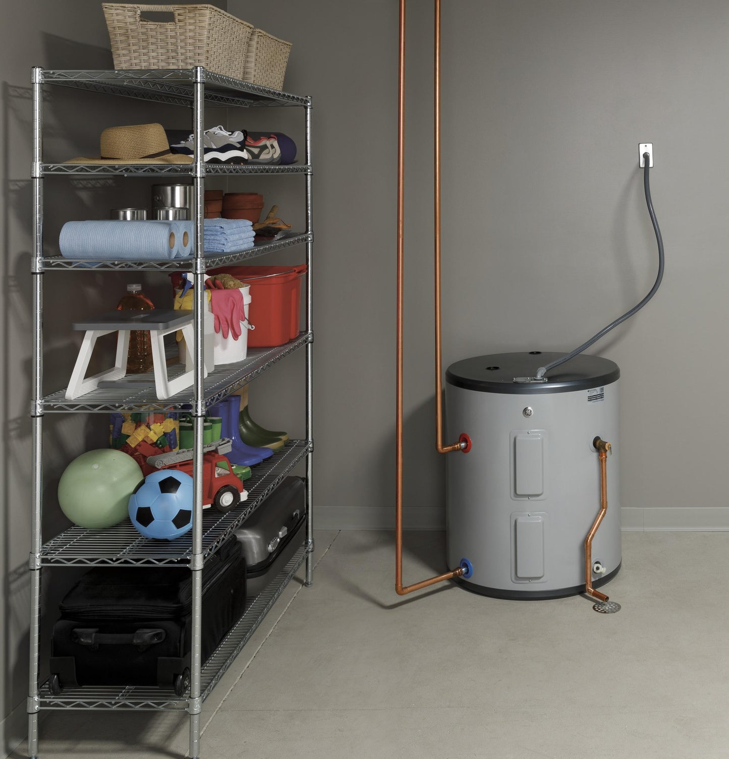 GE APPLIANCES 36 Gallon Side Port Lowboy Electric Water Heater Gray - GE40L08BSM
