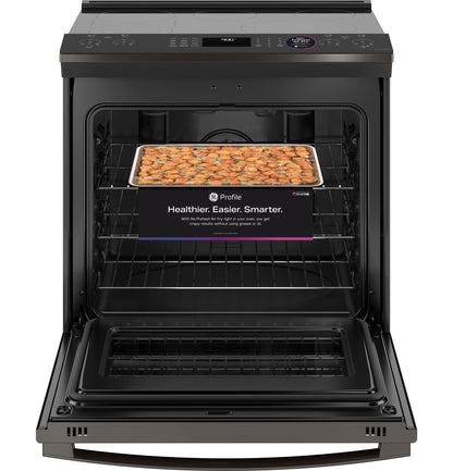 GE APPLIANCES PSS93BPTS GE Profile™ 30" Smart Slide-In Electric Convection Range with No Preheat Air Fry Black in Stainless Steel - PSS93BPTS
