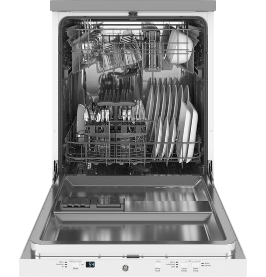GE APPLIANCES GPT225SGLWW GE® ENERGY STAR® 24" in Stainless Steel Interior Portable Dishwasher with Sanitize Cycle in White - GPT225SGLWW