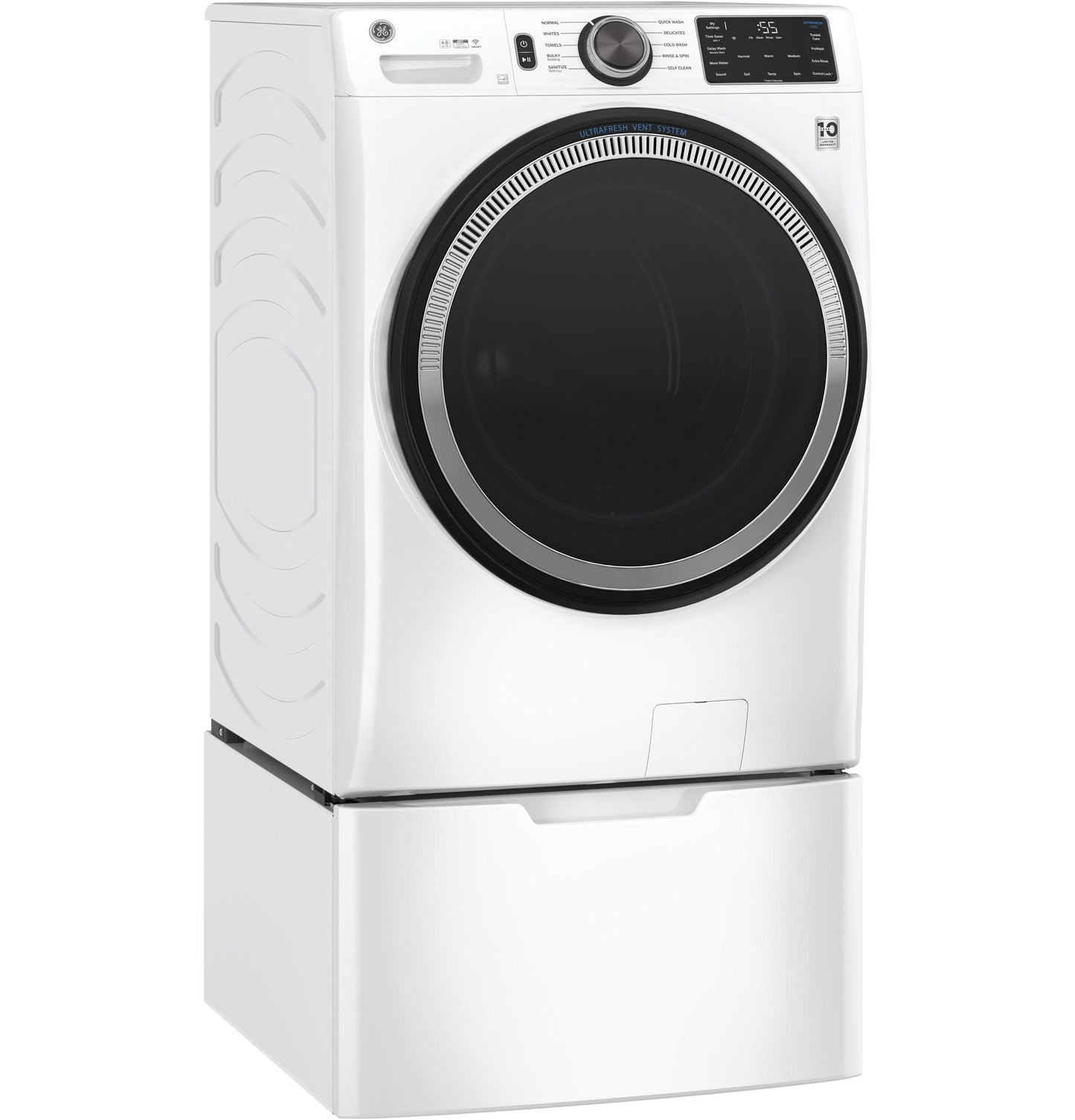 GE APPLIANCES GFW550SSNWW GE® ENERGY STAR 4.8 cu. ft. Capacity Smart Front Load  Washer with UltraFresh Vent System with OdorBlock™ and Sanitize w/Oxi White - GFW550SSNWW