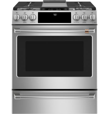 CAFE CGS700P2MS1 CAFé™ 30" Smart Slide-In, Front-Control, Gas Range with Convection Oven in Stainless Steel - CGS700P2MS1