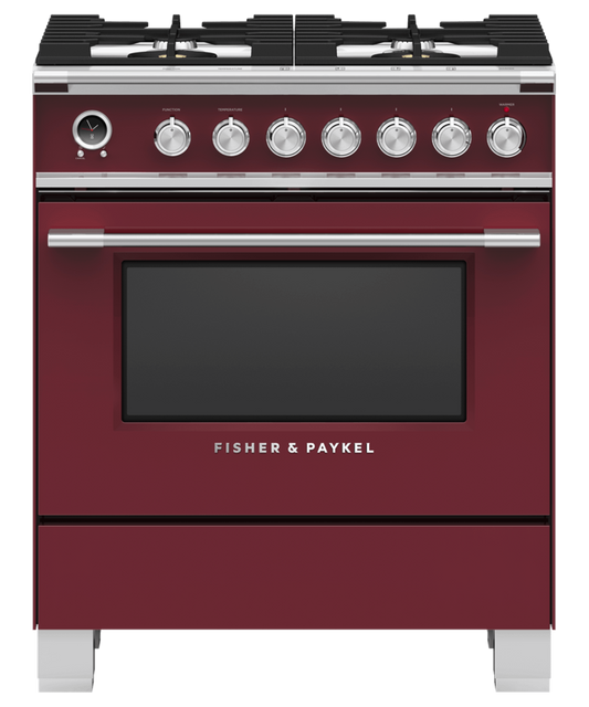 FISHER & PAYKEL OR30SCG6R1 30" Series 9 Classic 4 Burner Dual Fuel Self-Cleaning Range Red - OR30SCG6R1