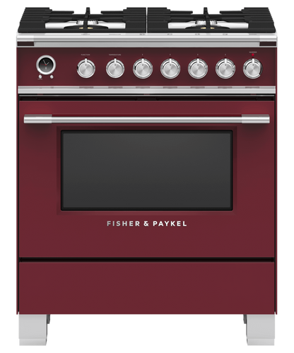FISHER & PAYKEL OR30SCG6R1 30" Series 9 Classic 4 Burner Dual Fuel Self-Cleaning Range Red - OR30SCG6R1