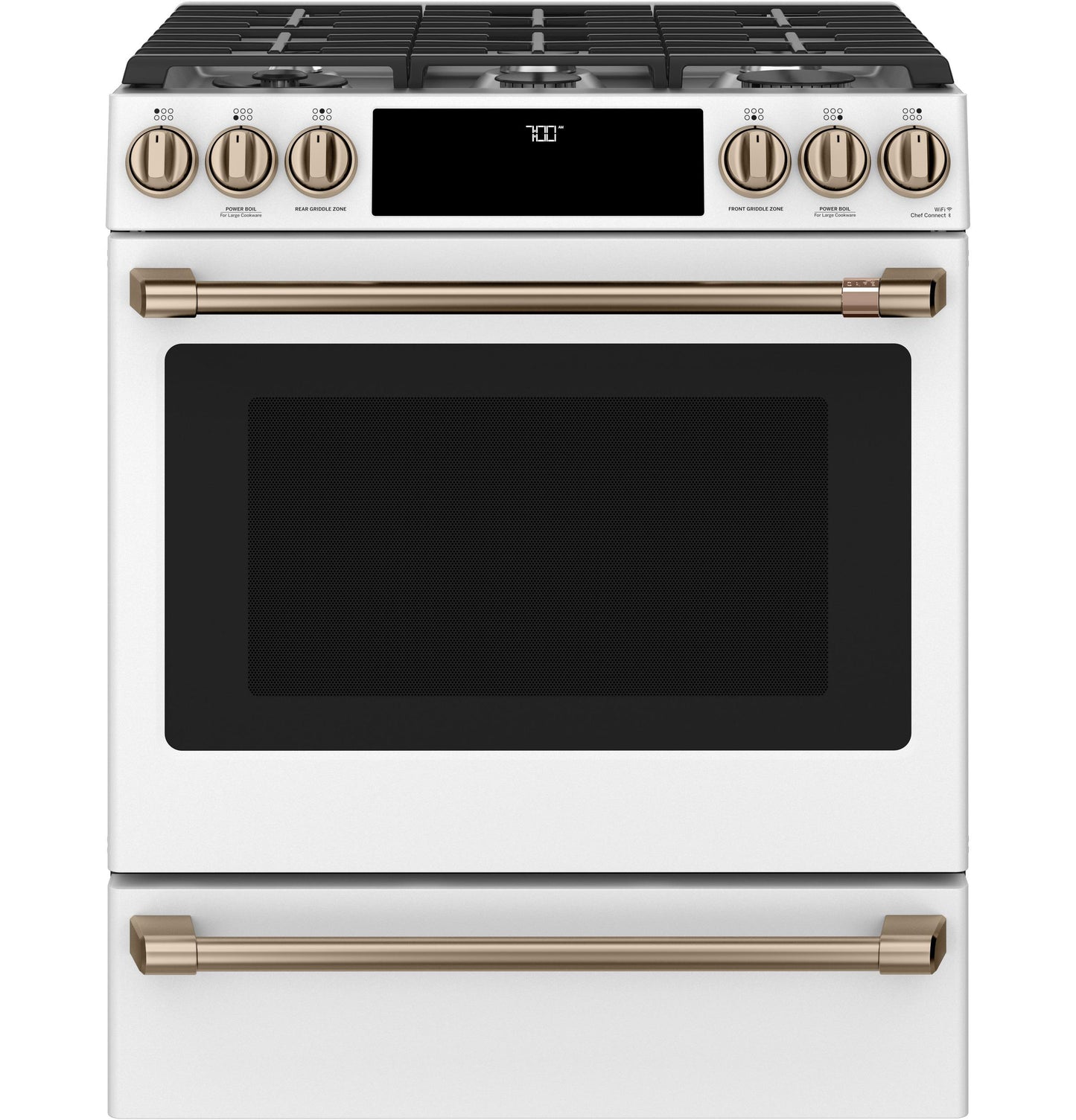 CAFE 30" Smart Slide-In, Front-Control, Gas Range with Convection Oven White - CGS700P4MW2