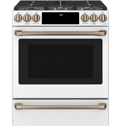 CAFE 30" Smart Slide-In, Front-Control, Gas Range with Convection Oven White - CGS700P4MW2