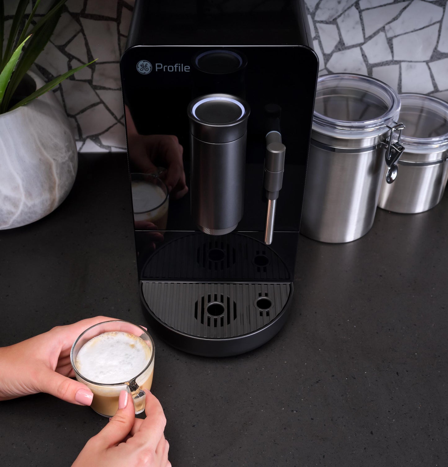 GE APPLIANCES P7CEBBS6RBB GE Profile™ Automatic Espresso Machine + Frother Black - P7CEBBS6RBB