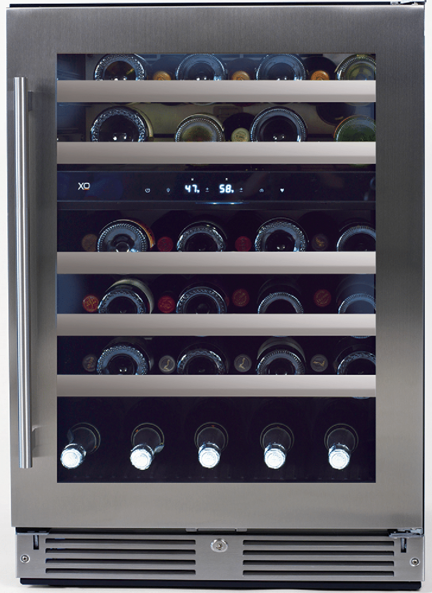 XO APPLIANCE XOU24WDZGSR 24" Wine Cooler, Dual Zone in Stainless Steel Glass, Right Hinge in Stainless Steel - XOU24WDZGSR