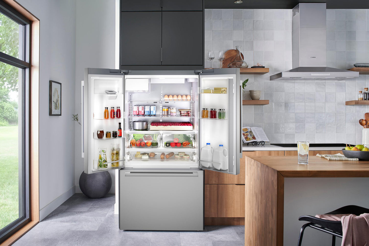 BOSCH B36FD52SNS 500 Series, French Door Bottom freezer, multi door, 36'', Brushed steel (with anti-fingerprint), Total No Frost in Stainless Steel - B36FD52SNS