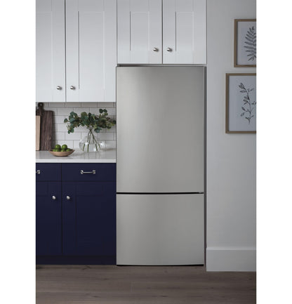 GE APPLIANCES GBE17HYRFS GE® ENERGY STAR® 17.7 Cu. Ft. Counter-Depth Bottom-Freezer Refrigerator in Stainless Steel - GBE17HYRFS