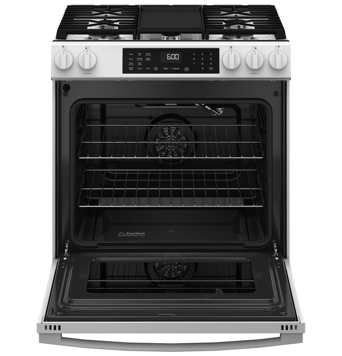 GE APPLIANCES GGS600AVWW GE® 30" Slide-In Front-Control Convection Gas Range with No Preheat Air Fry and EasyWash™ Oven Tray White - GGS600AVWW