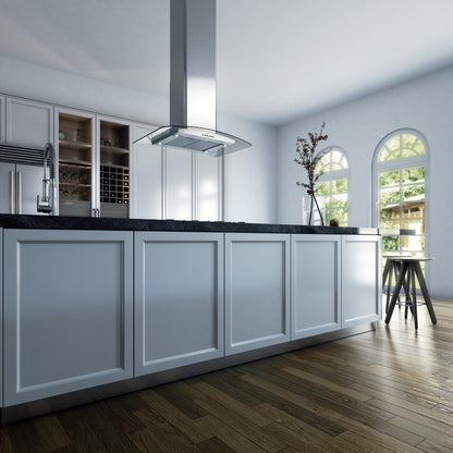 XO APPLIANCE XOMI36GC 36" CCC 600/395 CFM Island Hood Stainless/Glass in Stainless Steel - XOMI36GC