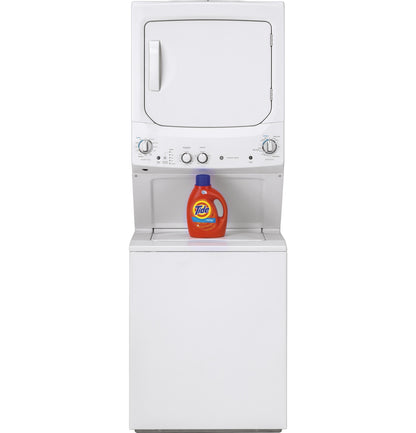 GE APPLIANCES GE Unitized Spacemaker 3.8 cu. ft. Capacity Washer with in Stainless Steel Basket and 5.9 cu. ft. Capacity Long Vent Electric Dryer White - GUV27ESSMWW