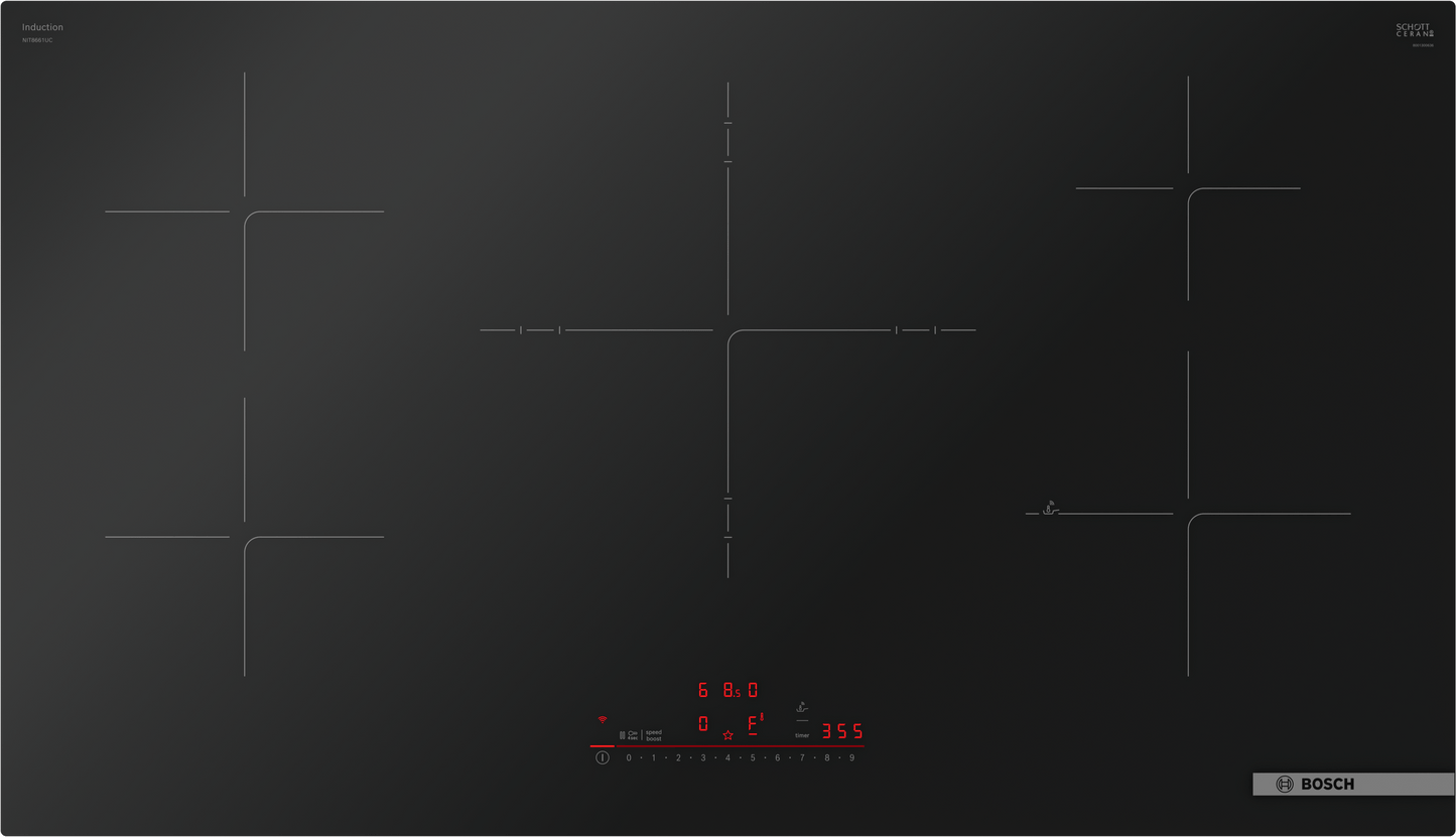 BOSCH NIT8661UC 800 Series, Induction hob, 36'', surface mount without frame Black - NIT8661UC